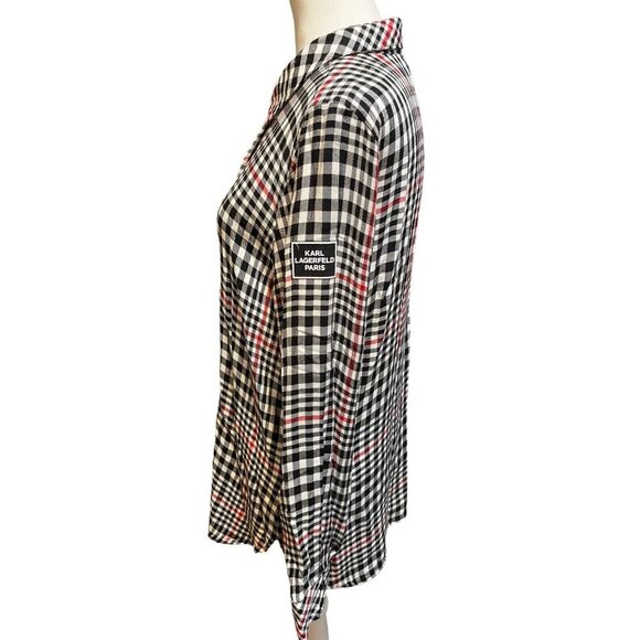 Karl Lagerfeld Paris Men's Medium Button Up Checkered Shirt Long Sleeve - Picture 3 of 5